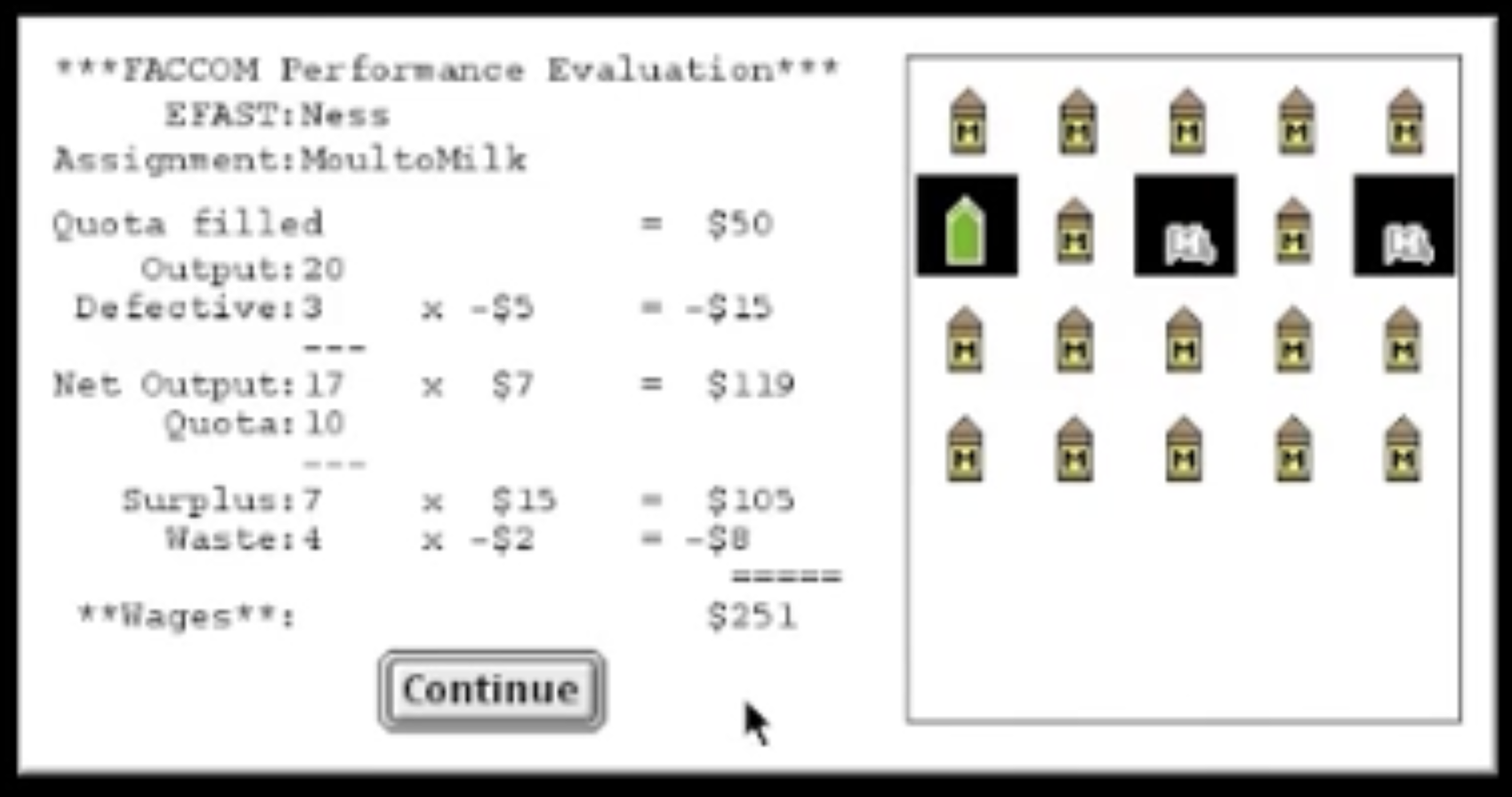 Screenshot from Factory game showing defective products and "ok" products side by side.