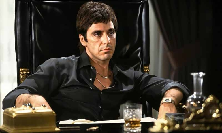 Al Pacino in Scarface, the film that coined "high off your own supply"