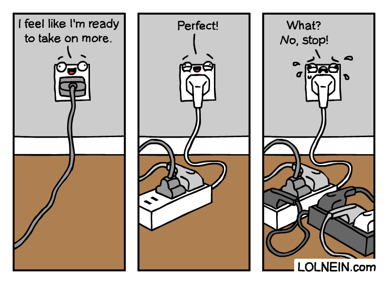 Comic from https://lolnein.com/2020/03/04/socketup/ showing an overloaded socket